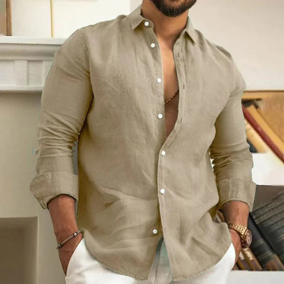 Chemise légère coupe ajustée tissu respirant manches longues homme – Vierville