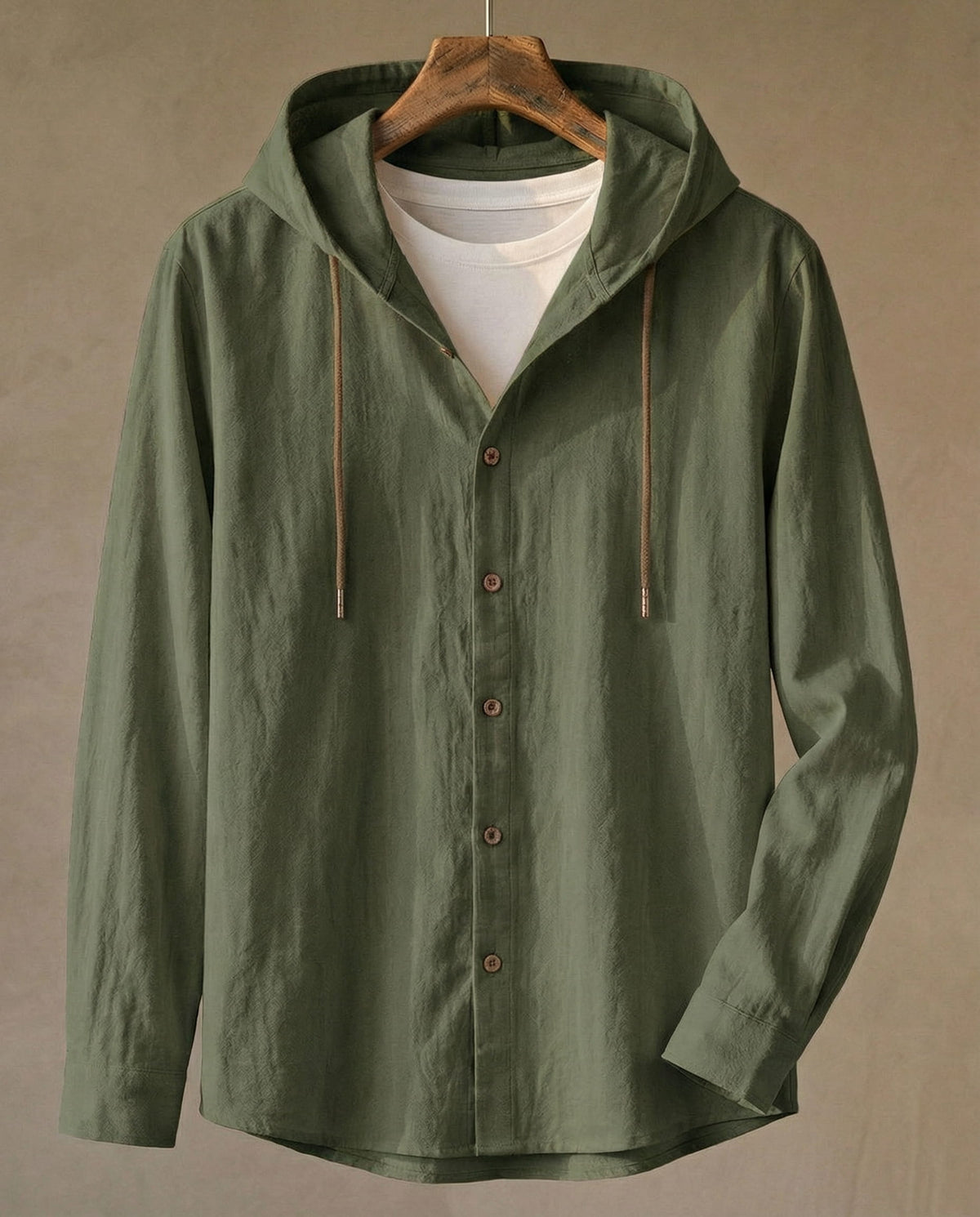 Chemise boutonnée à capuche aspect lin