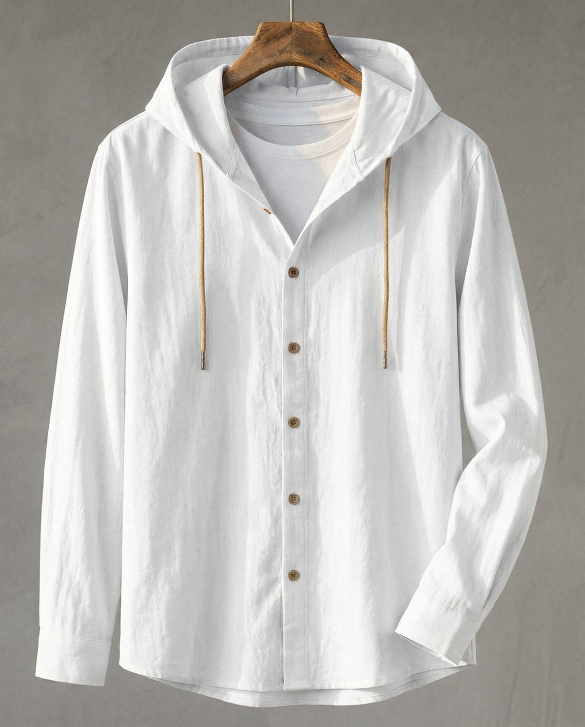 Chemise boutonnée à capuche aspect lin