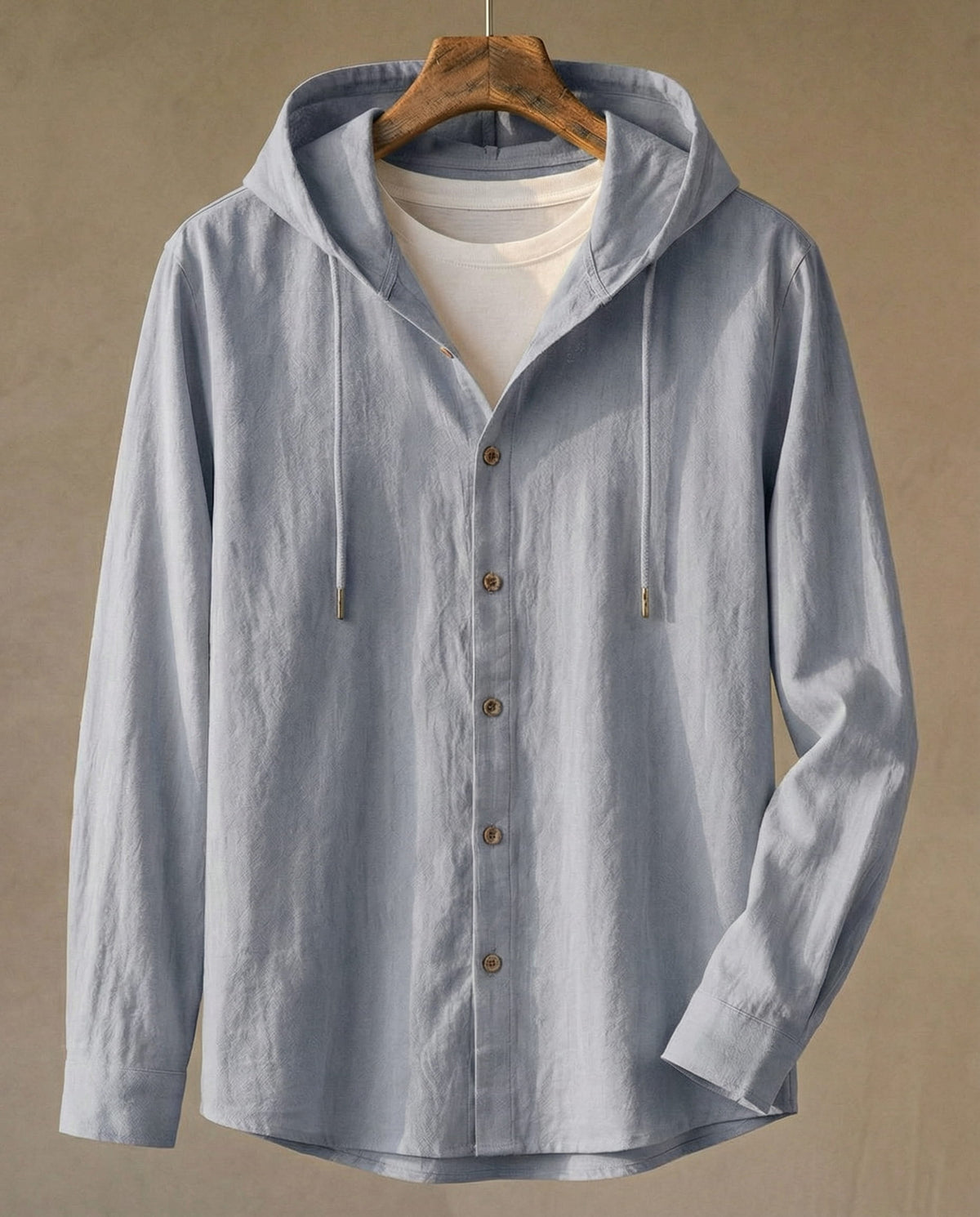 Chemise boutonnée à capuche aspect lin