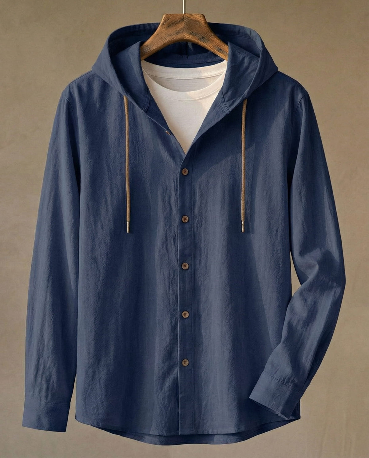 Chemise boutonnée à capuche aspect lin