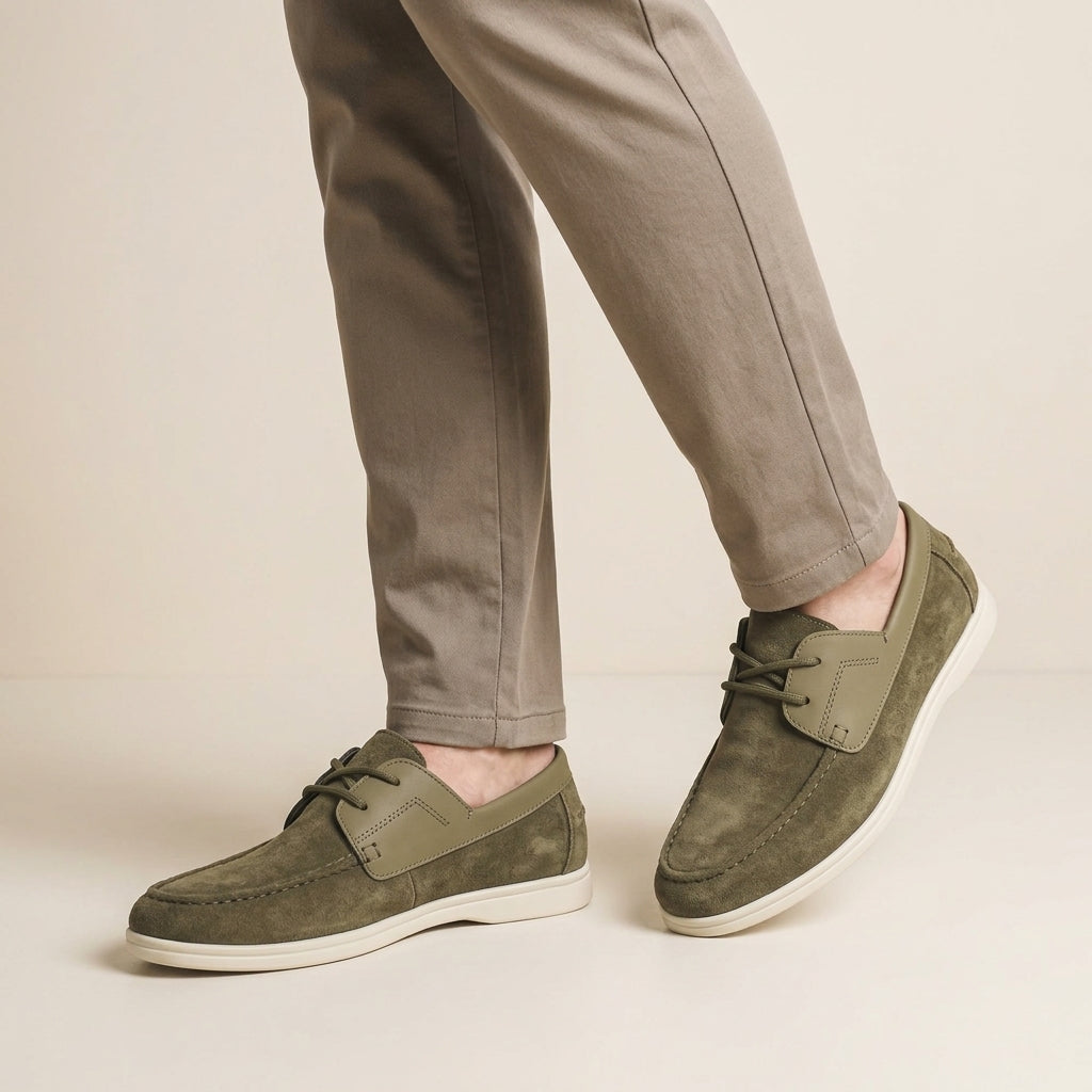 Chaussures à lacets en suédine style sobre silhouette soignée coloris olive homme – Parentis