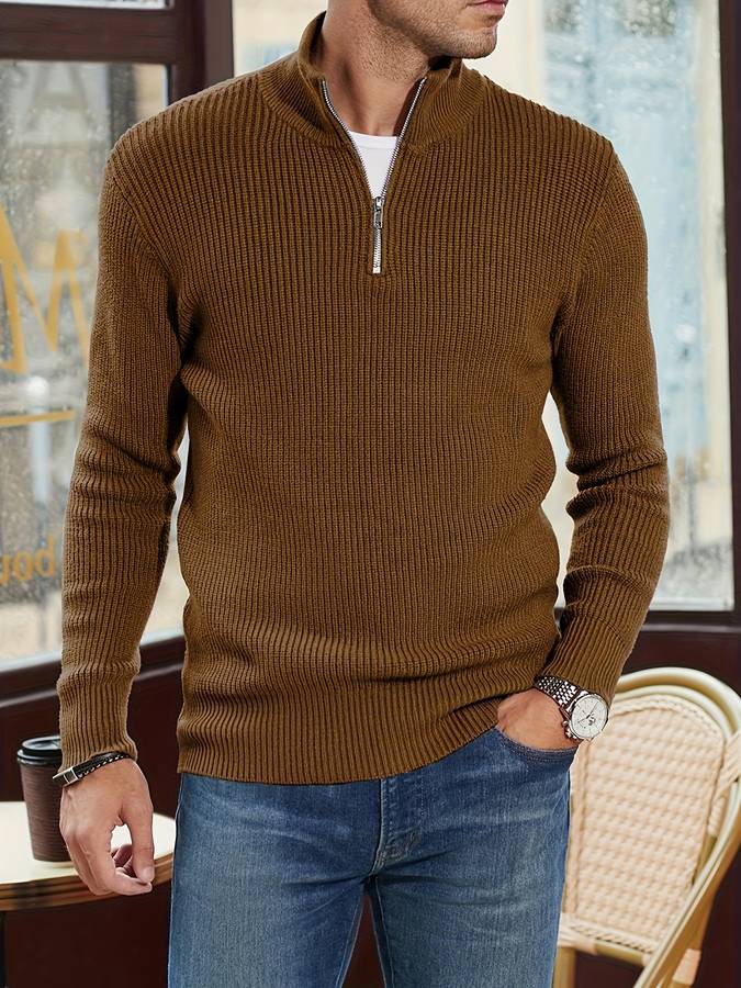 Pull zippé en grosse maille à col montant chaleureux style chic homme – Angoulême