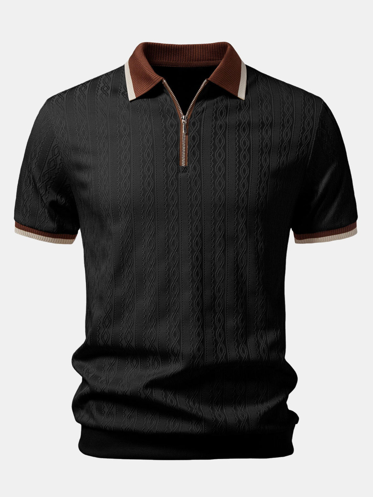 Polo en maille texturée col zippé coupe ajustée homme – Mouffetard