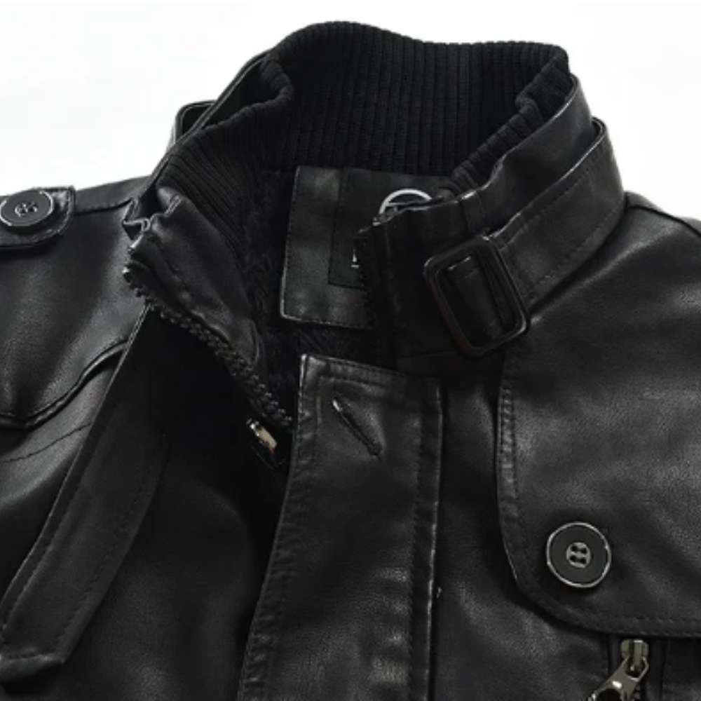 Veste longue effet cuir col montant