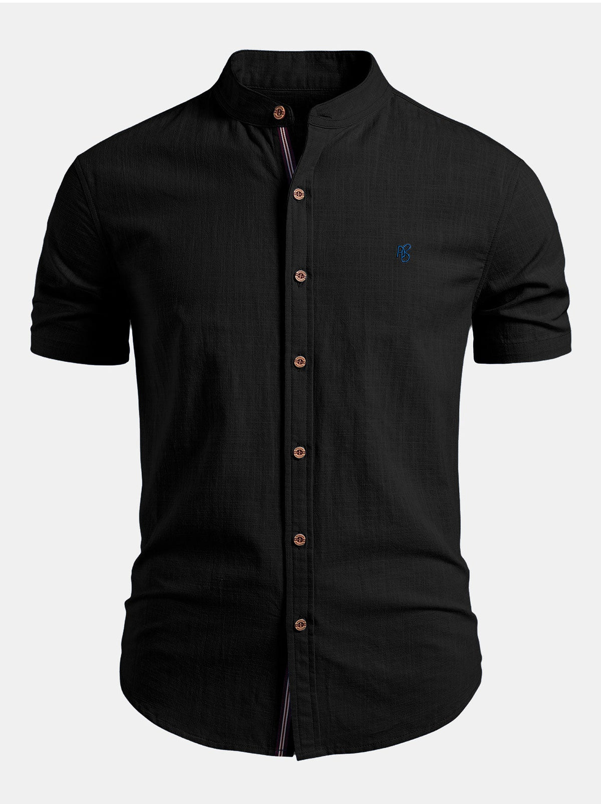 Chemise col montant manches courtes coupe ajustée minimaliste homme – Hoche