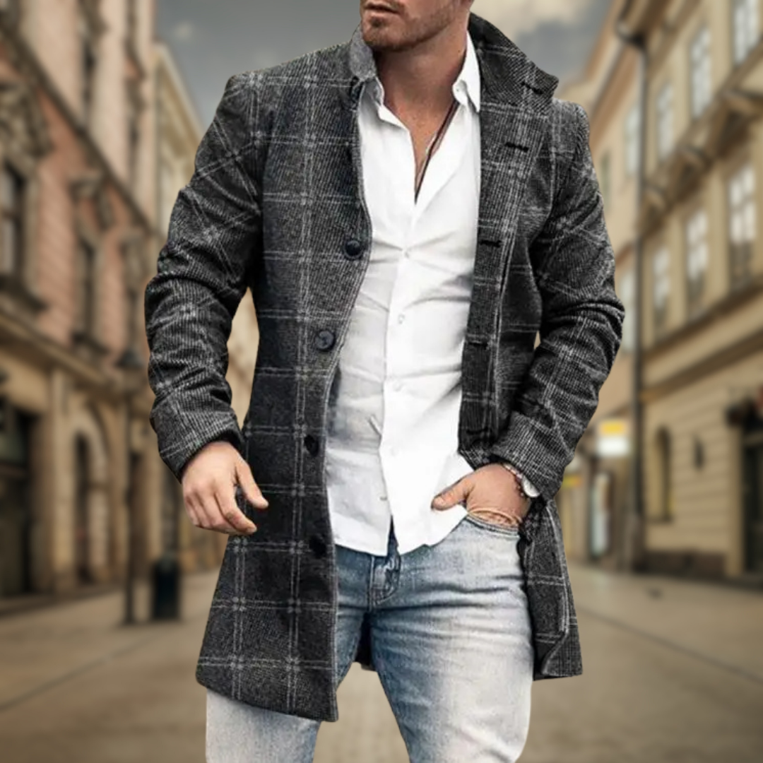 Manteau élégant en lainage coupe droite à carreaux homme – Questembert