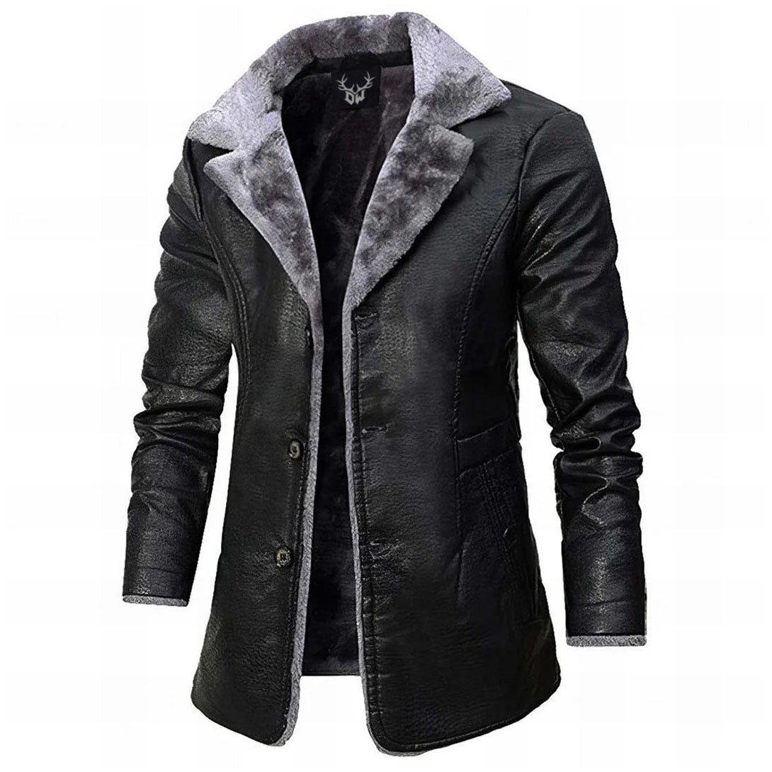 Veste mi-longue effet cuir col peluche