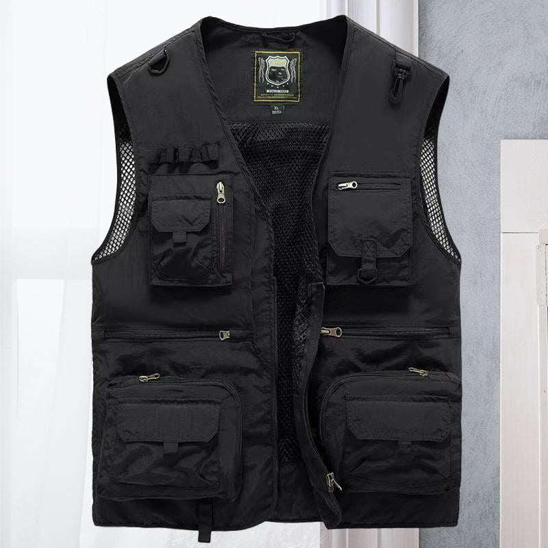 Gilet sans manches multipoches utilitaire léger allure sobre homme – Noir
