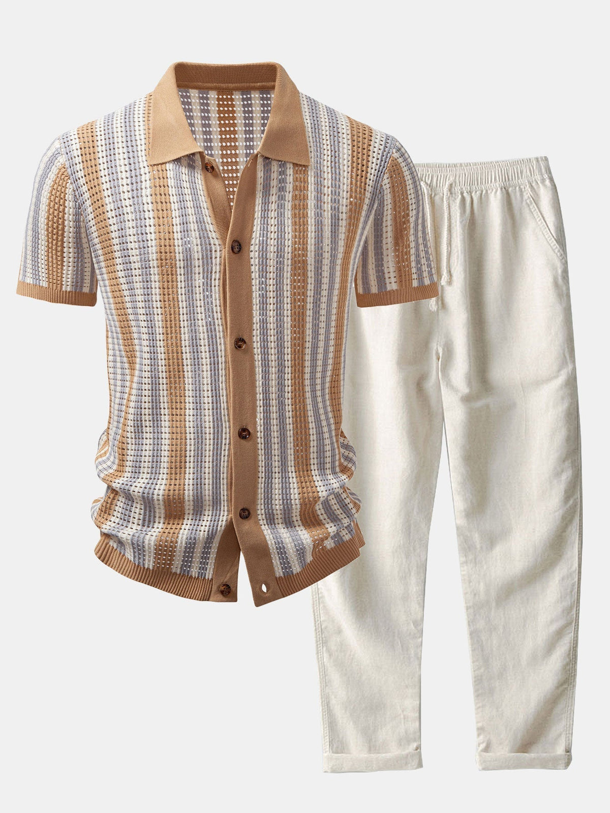 Ensemble chemise fluide rayée et pantalon droit