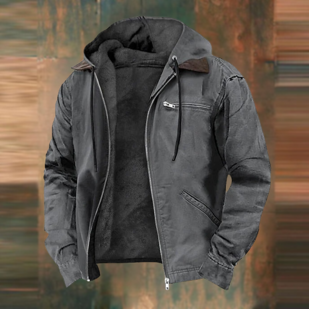 Veste zippée à capuche Montsouris coloris gris, doublure effet peluche et col contrasté