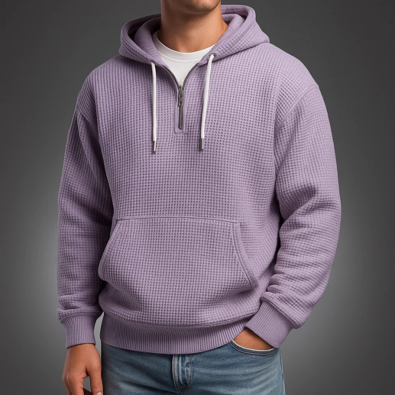 Sweat à capuche demi-zip maille gaufrée