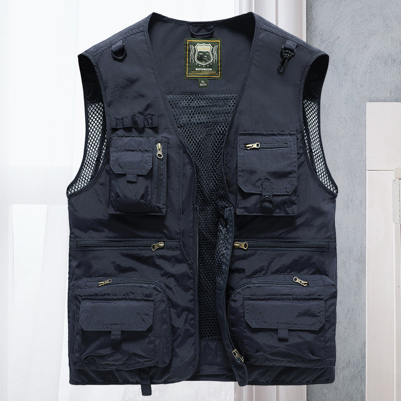 Gilet sans manches multipoches utilitaire léger allure sobre homme – Bleu foncé