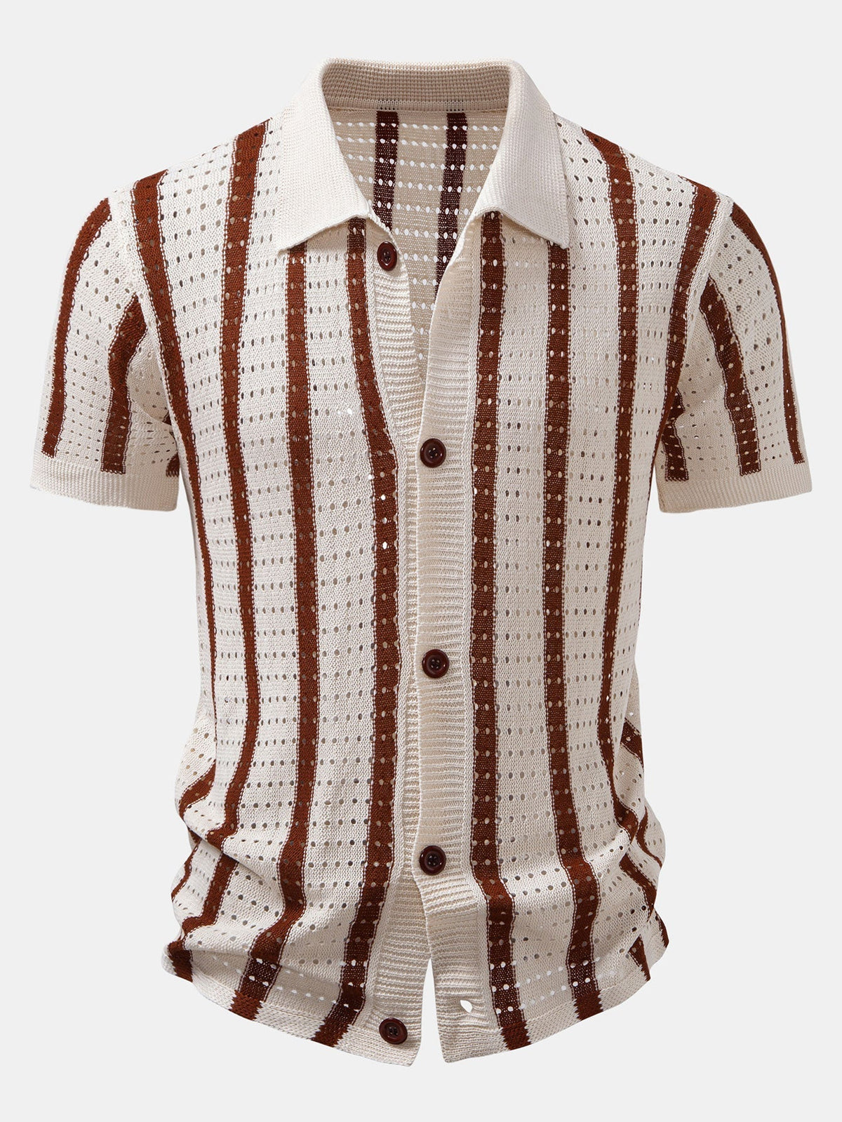 Ensemble chemise rayée ajourée et pantalon droit