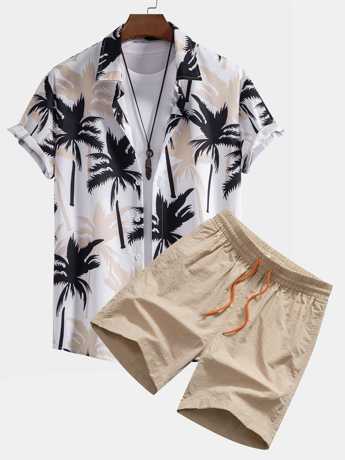 Ensemble chemise et short de bain à imprimé tropical style côtier homme – Monflanquin
