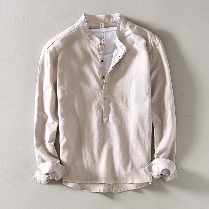 Chemise aspect lin sans col