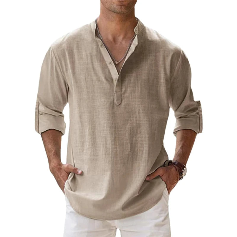 Chemise henley en lin col boutonné coupe décontractée homme – Ranelagh