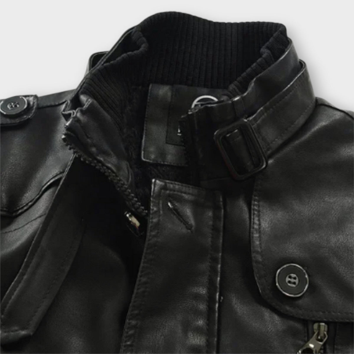 Veste longue effet cuir col montant