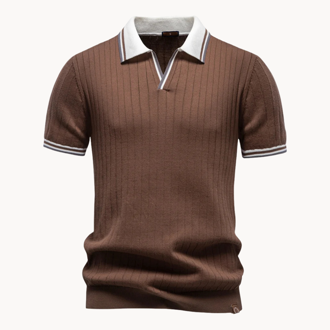 Polo maille côtelée à col contrasté