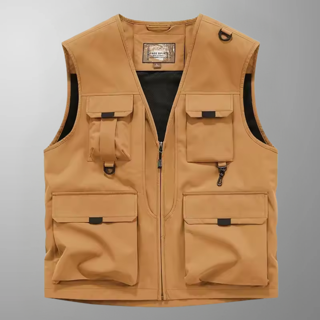 Gilet cargo sans manches multi-poches kaki