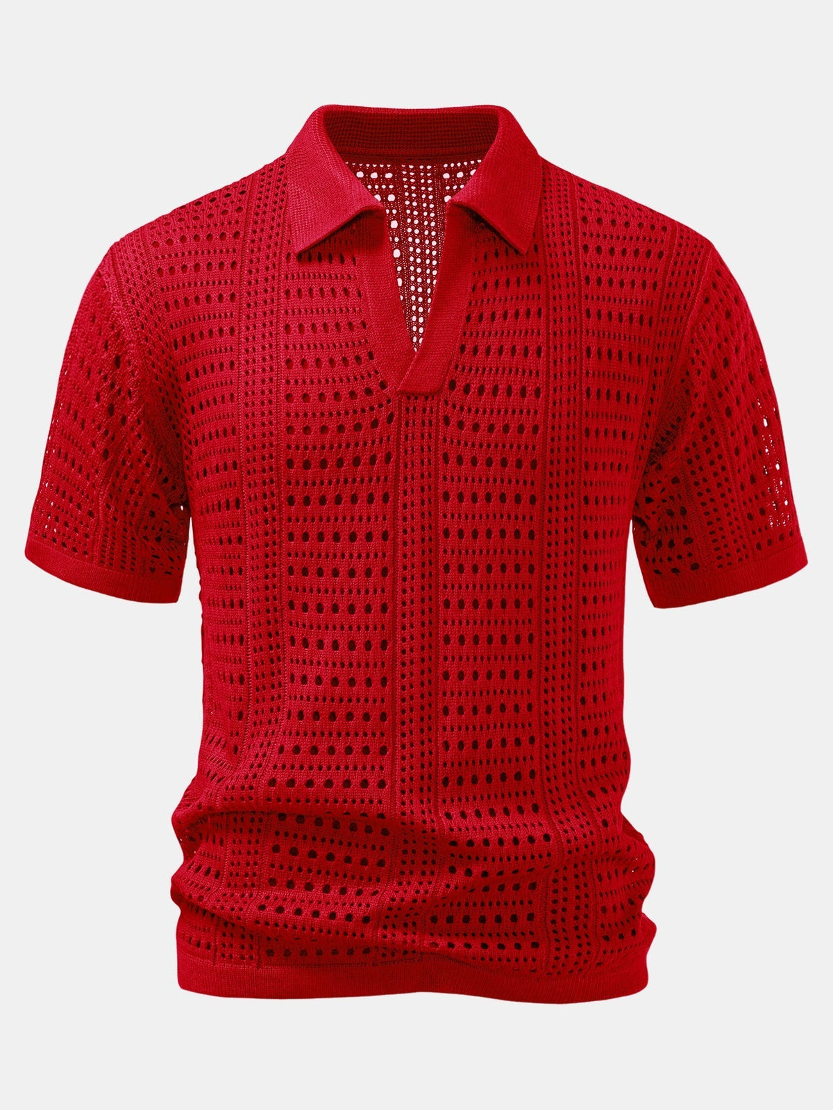 Polo col V en maille ajourée