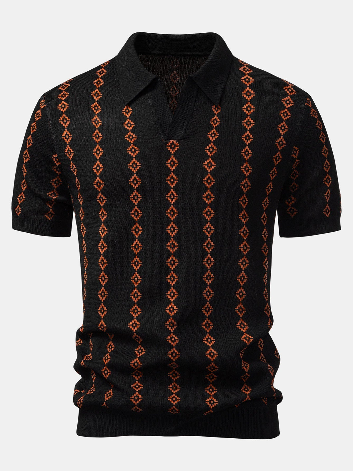 Polo maille motif losanges col ouvert