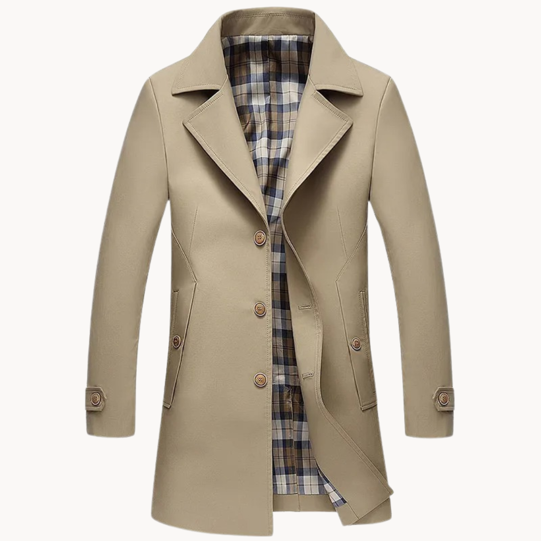 Manteau mi-long boutonné doublure à carreaux