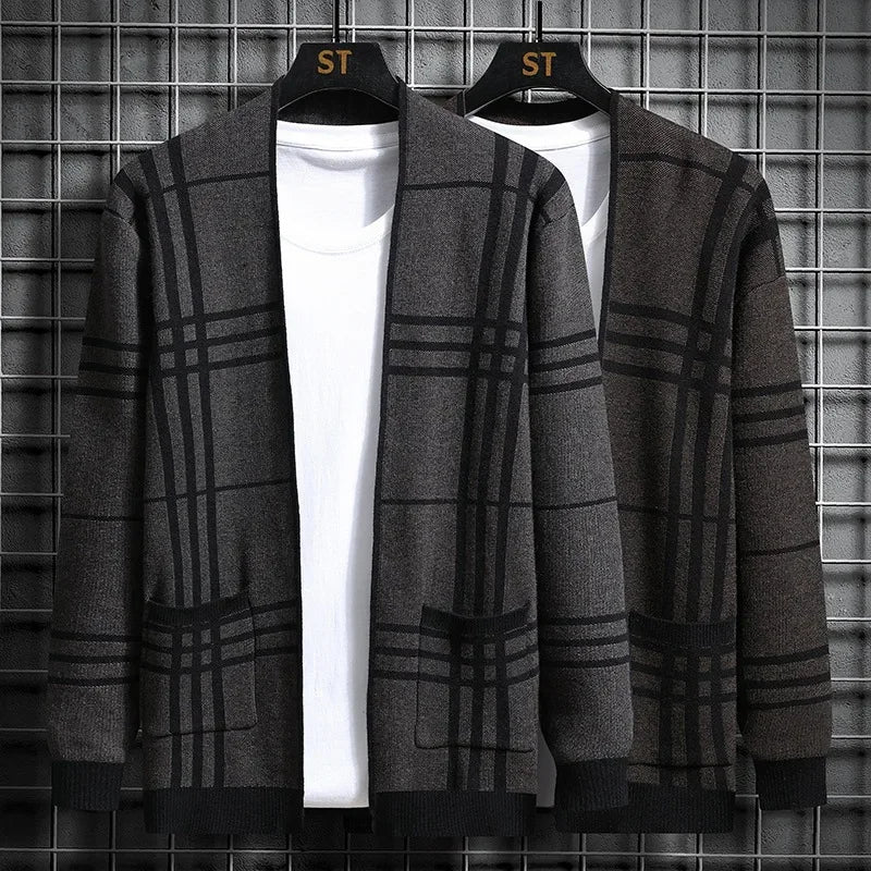 Cardigan ouvert en maille à carreaux