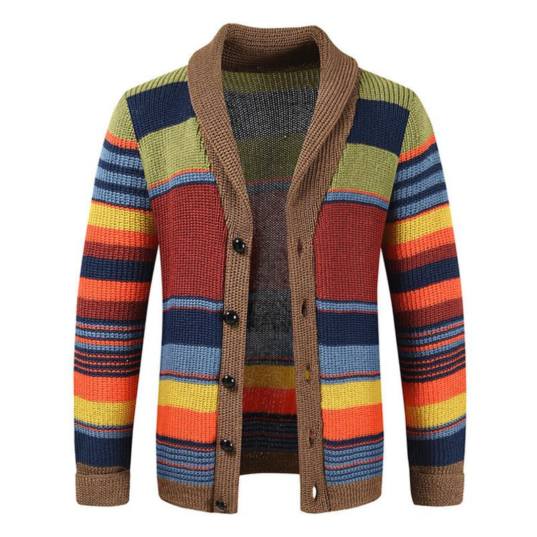 Cardigan rétro rayé à col châle