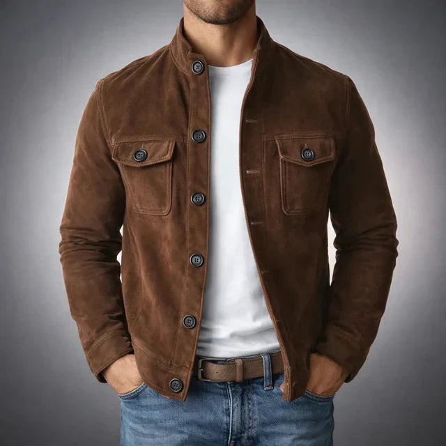 Veste aspect daim boutonnée poches à rabat