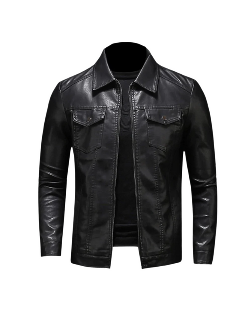 Blouson noir effet cuir à col chemise
