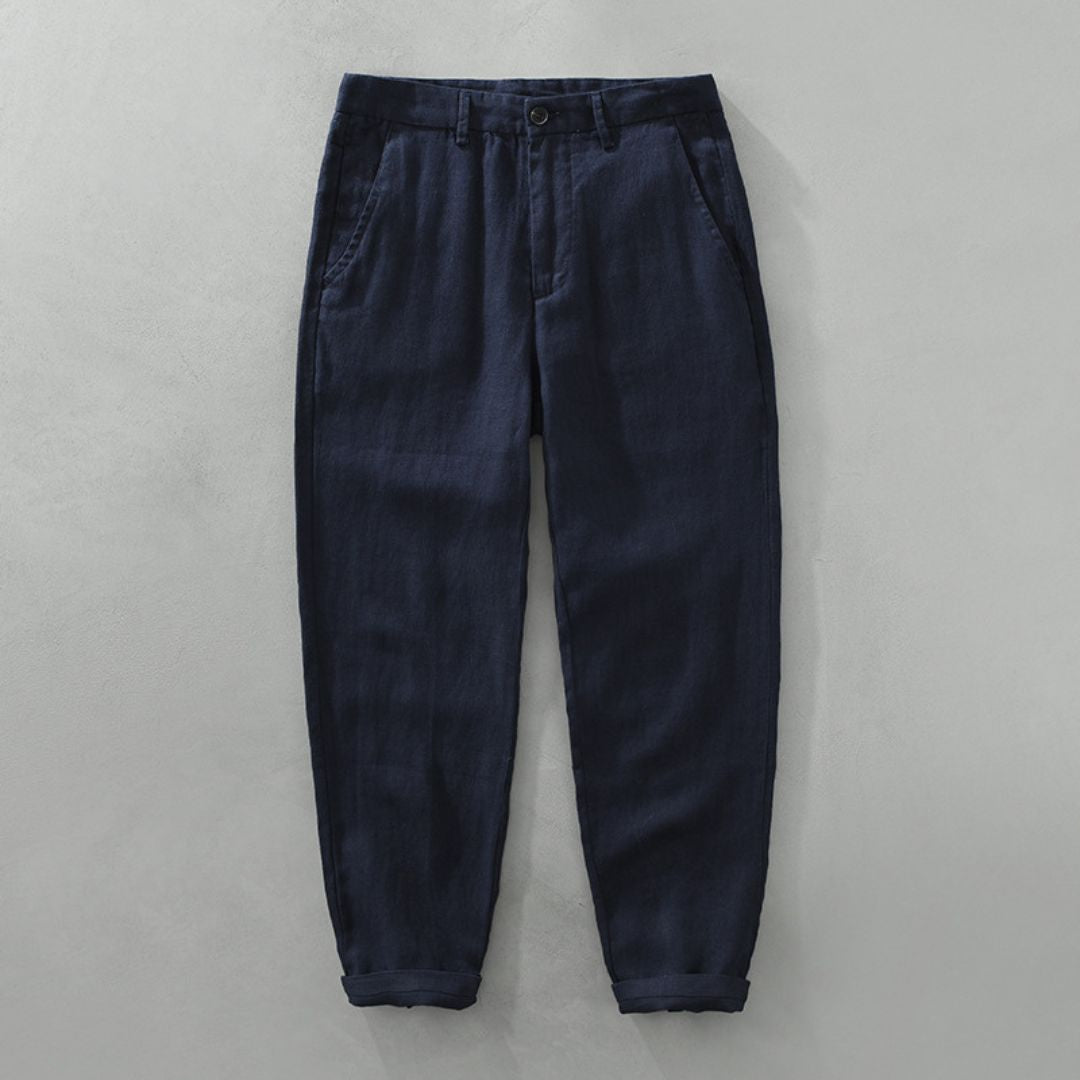 Pantalon fuselé aspect lin léger