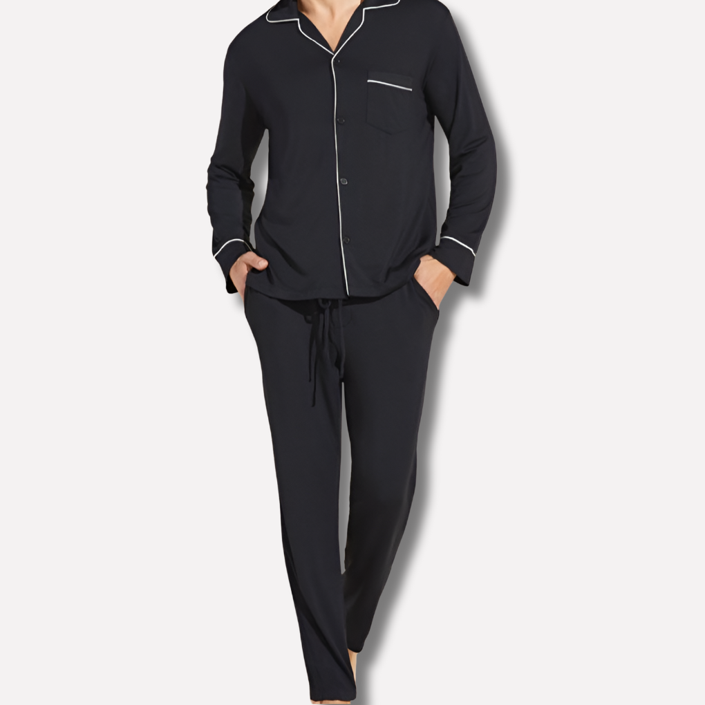 Pyjama en coton boutonné manches longues à la finition soignée homme – Colmars