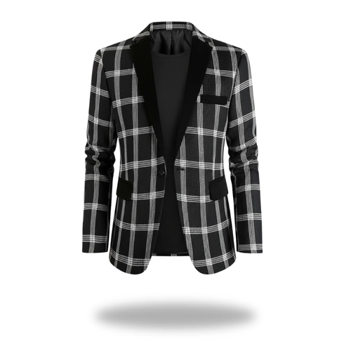 Blazer à carreaux revers noirs contrastants