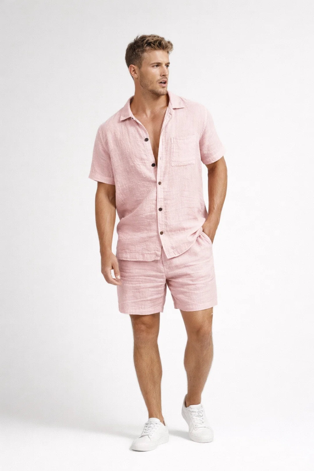 Ensemble en lin chemise et short manches courtes homme – Auron