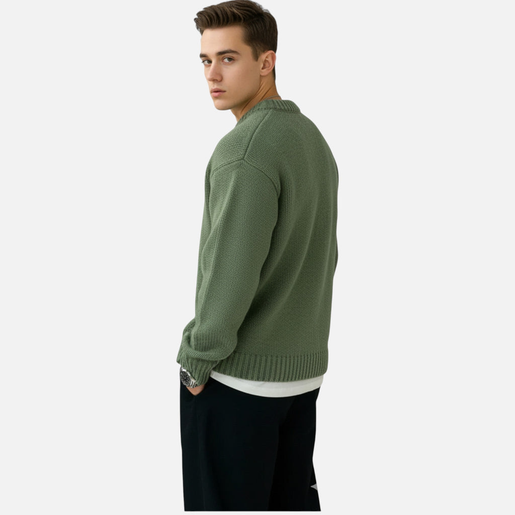 Pull col rond uni coupe classique confort des saisons fraîches homme – Hautefort