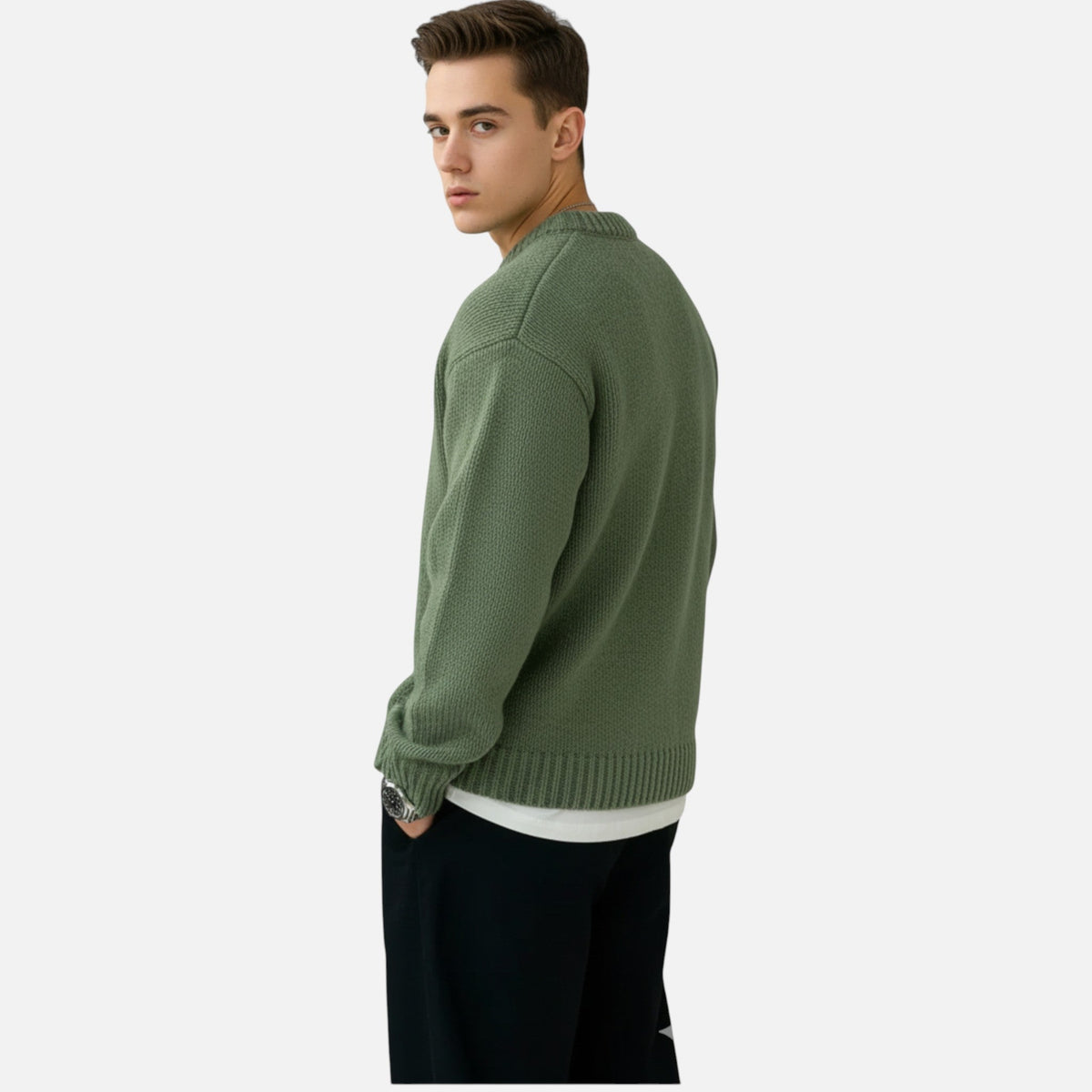 Pull col rond uni coupe classique confort des saisons fraîches homme – Hautefort
