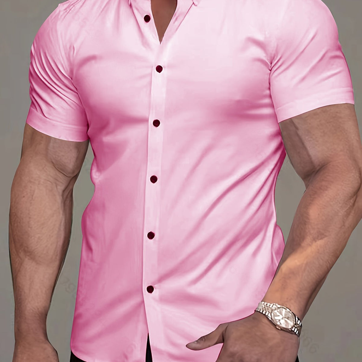 Chemise unie manches courtes à col revers