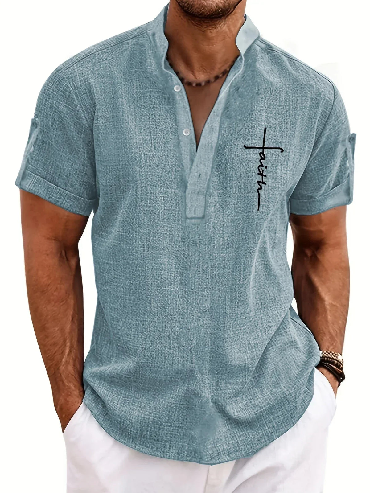 Chemise à col montant en tissu texturé