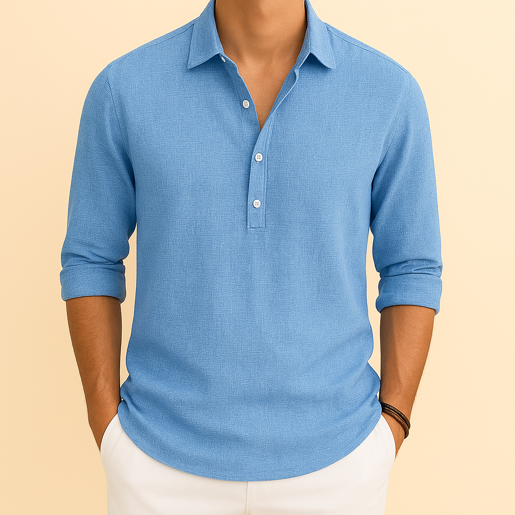 Polo manches longues coupe décontractée col boutonné tissu texturé homme – Lillebonne