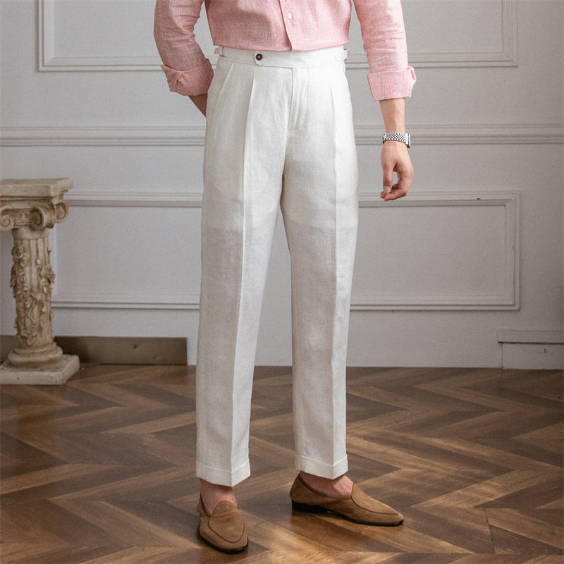 Pantalon à pinces aspect lin