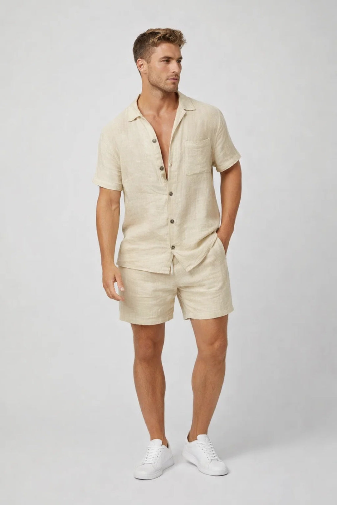Ensemble en lin chemise et short manches courtes homme – Auron