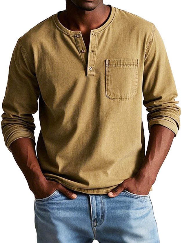 T-shirt henley vintage manches longues au style intemporel homme – Bosquet