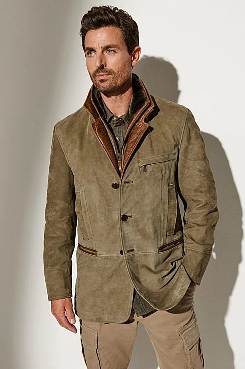 Veste en daim doublée coupe ajustée vintage finition soignée homme – Nanteuil