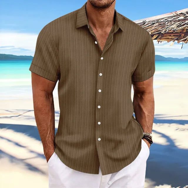Chemise légère en lin respirant coupe élégante homme – Marron