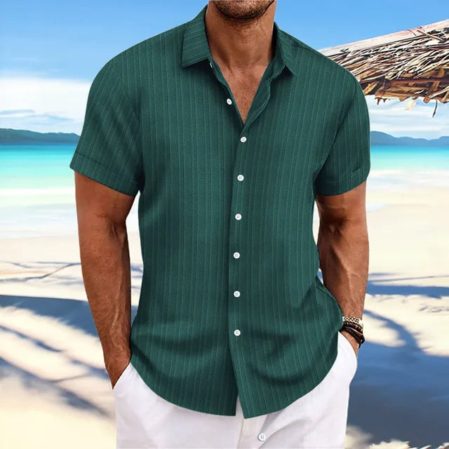 Chemise légère en lin respirant coupe élégante homme – Vert