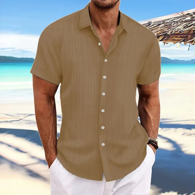 Chemise légère en lin respirant coupe élégante homme – Marron clair