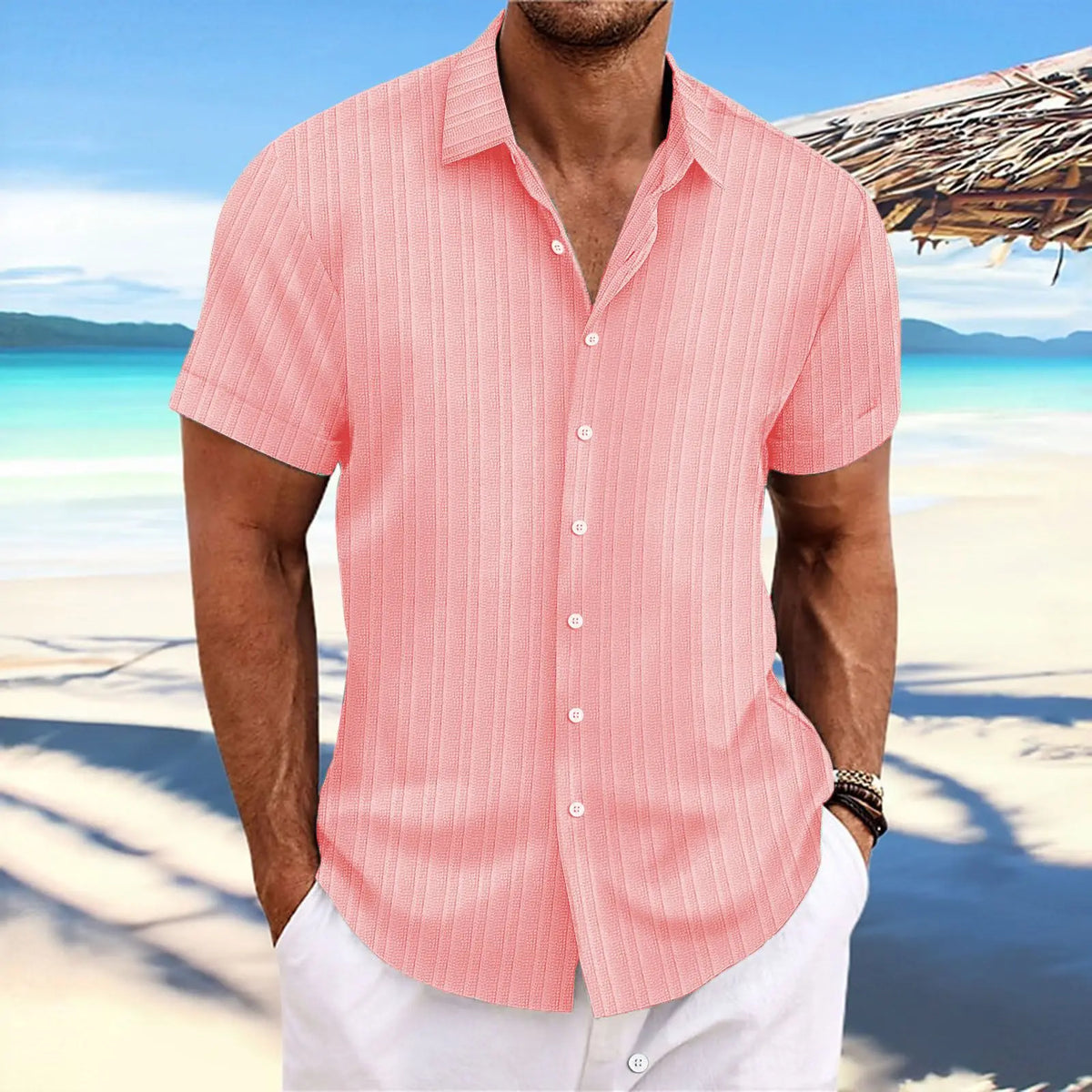 Chemise légère en lin respirant coupe élégante homme – Rose