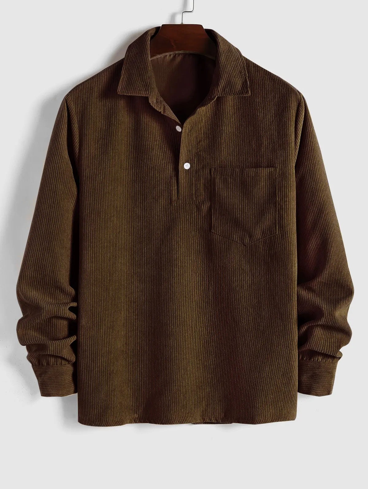 Chemise velours côtelé à demi-boutonnage