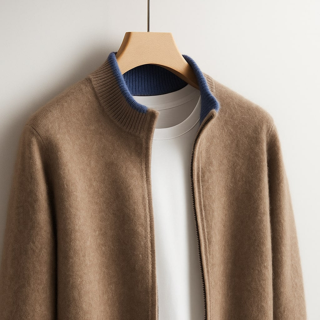 Pull zippé en maille col montant coupe confortable homme – Fleurance